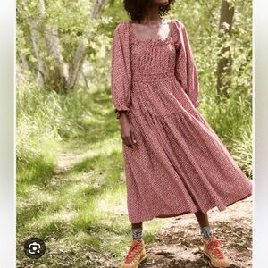 THE GREAT. The Reunion Red Floral Midi Dress